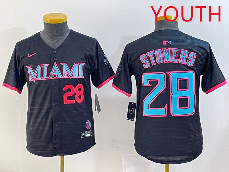 Youth 2025 Miami Marlins #28 Stowers Black Joint Name Nike MLB Jersey style 2